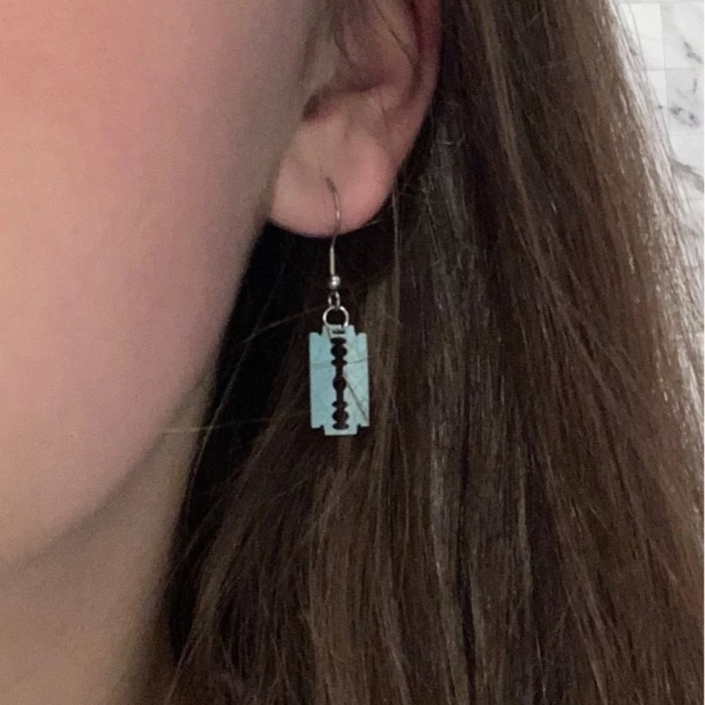 Small Razor Blade Drop Earrings - Picture 7 of 9